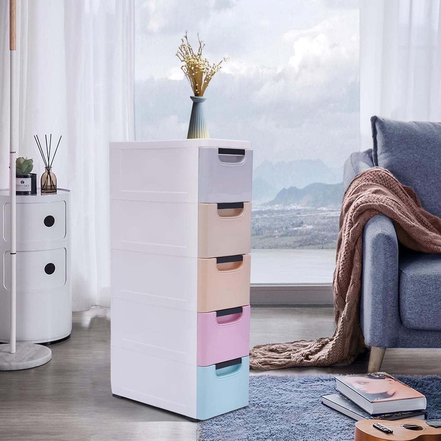 5-Drawer Plastic Storage Cabinet with Wheels F38427