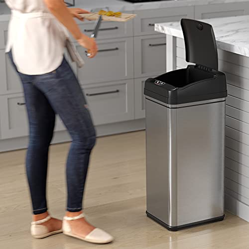 13 Gallon Motion Sensor Stainless Steel Trash Can with Lid B62935