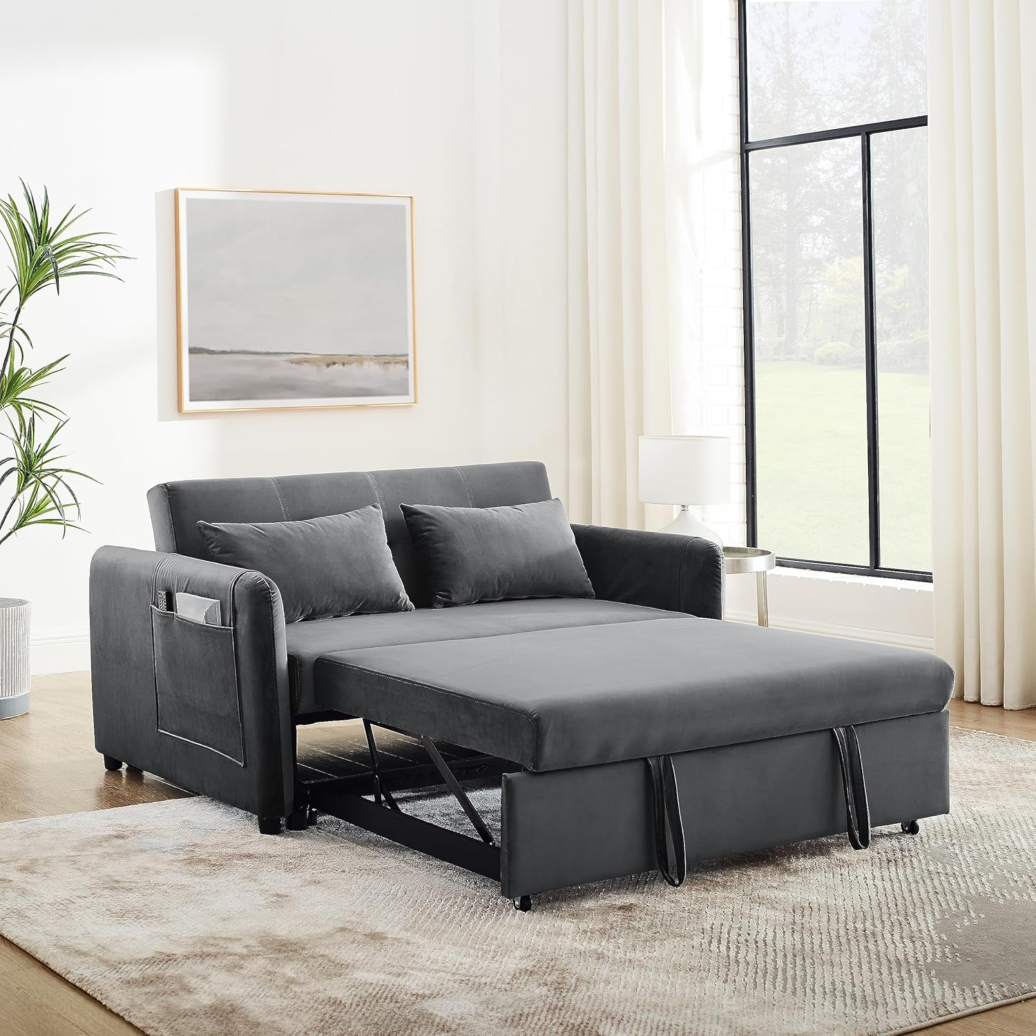 54" 3-in-1 Convertible Sleeper Pull Out Sofa Bed Recliner Grey Z10714