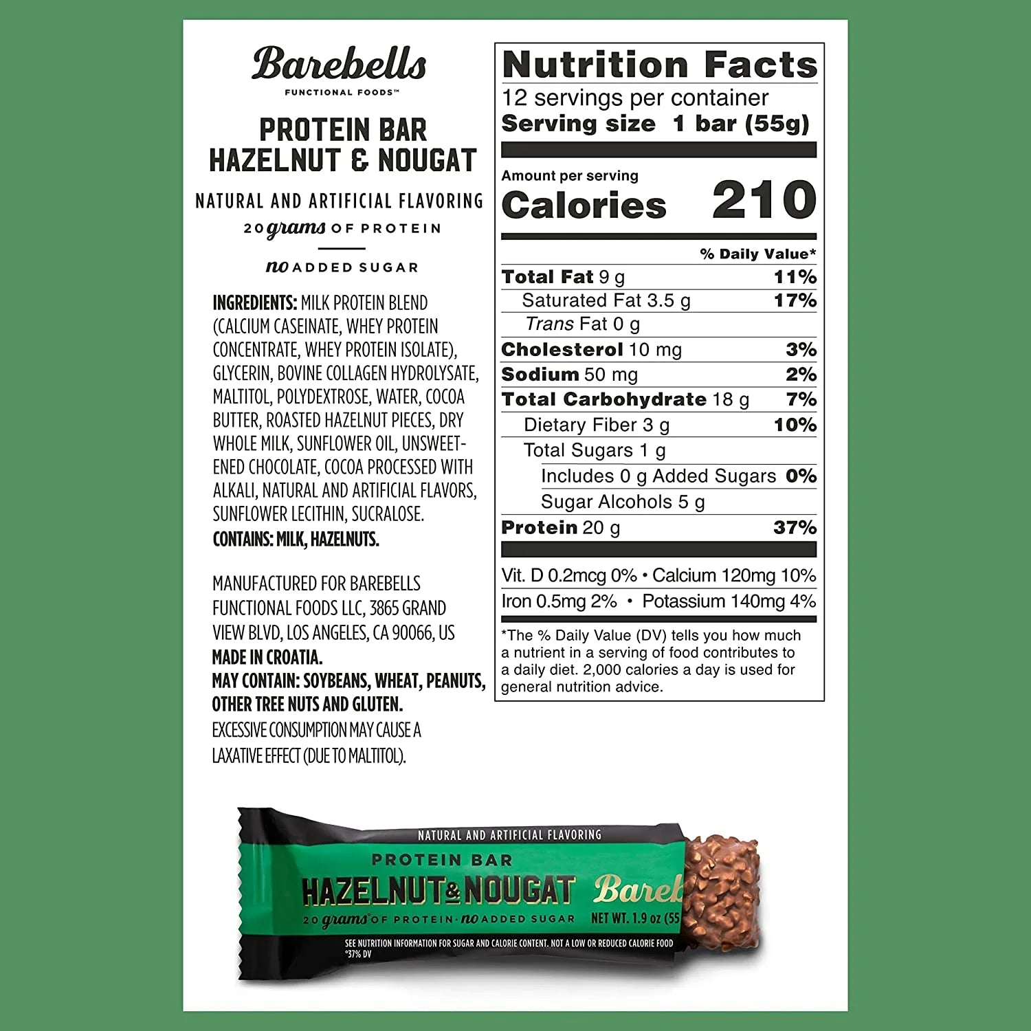 12 Count 1.9oz Hazelnut & Nougat Protein Bars B160501