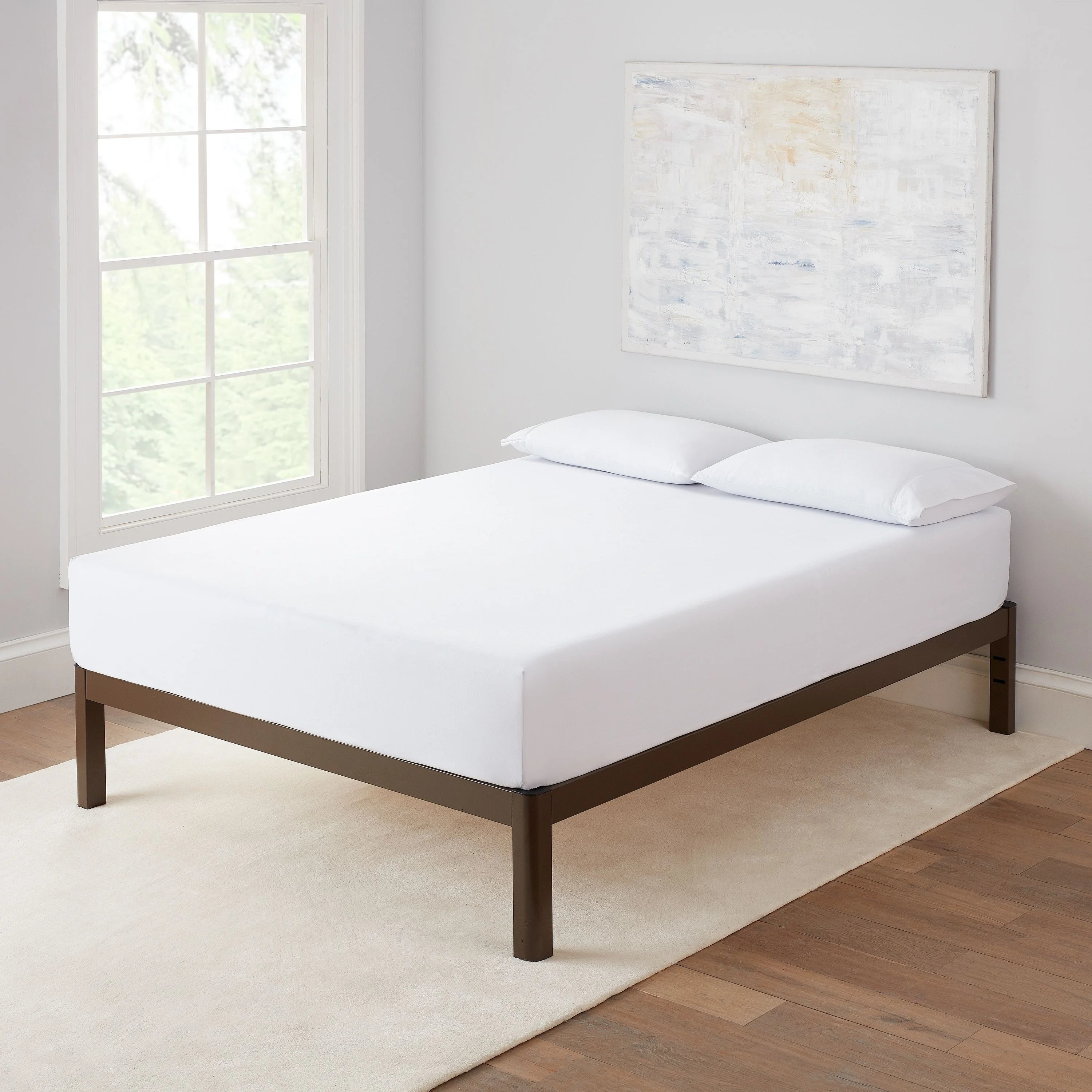 Queen Wood Slat Metal Platform Bed Frame E5474