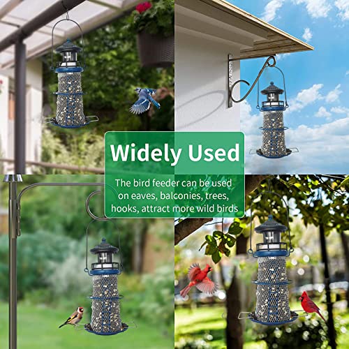 Blue 14" Solar Bird Feeder with Rotating Beacon LED Light A806
