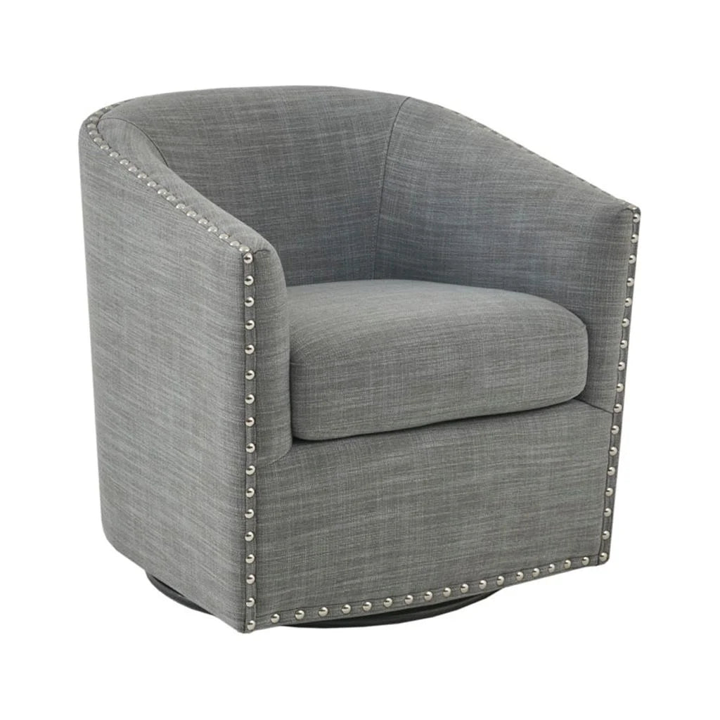Black Upholstered Barrel Swivel Chair with Metal Base Z5249
