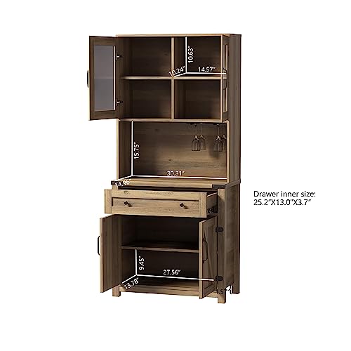 72 inch Tall Kitchen Pantry Cabinet Storage Hutch with Countertop and Doors E5199