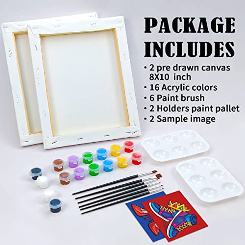 2 Pack Pre Drawn Canvas Painting Kit 8x10 G873790