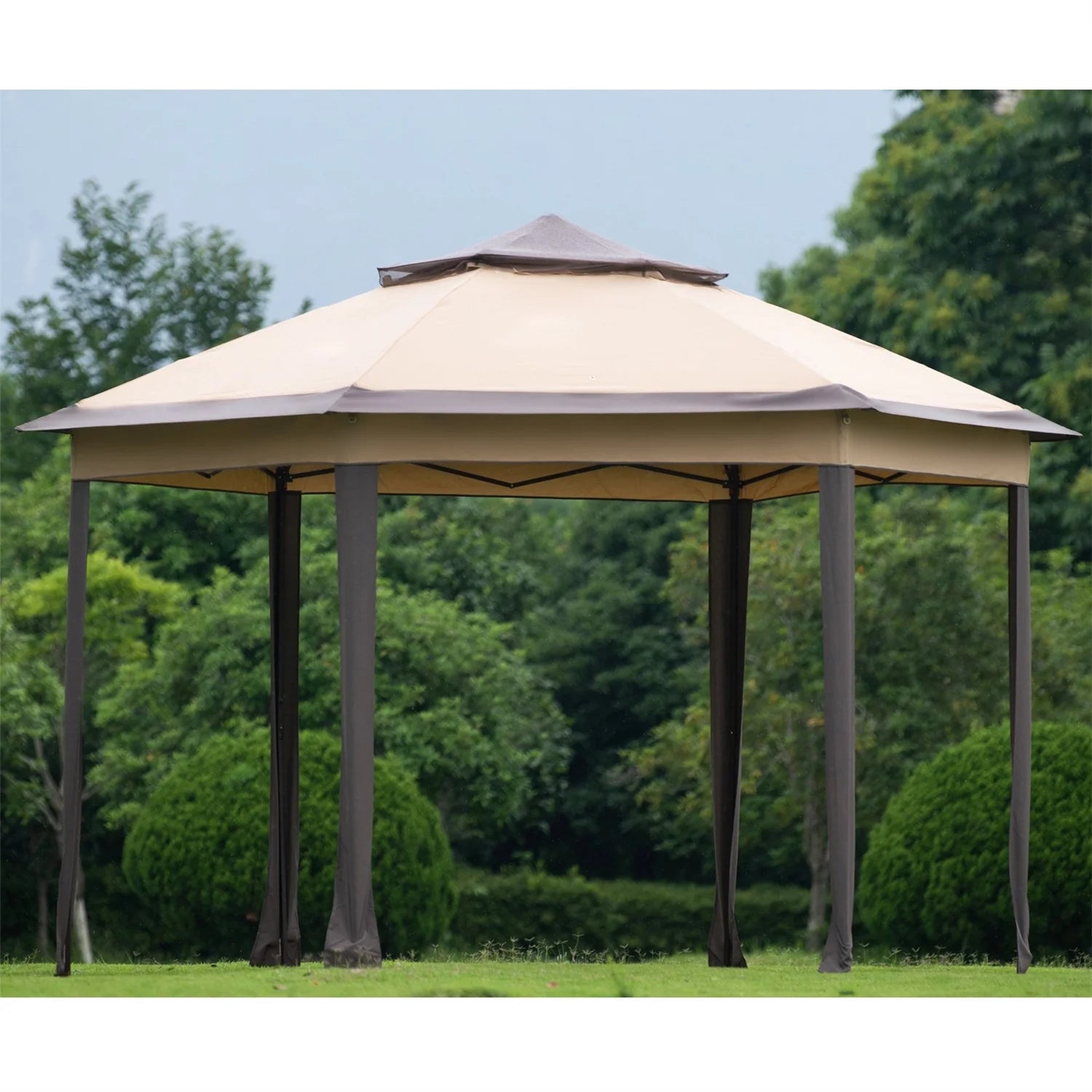 13x13FT Outdoor Gazebo with Mosquito Netting Sidewalls D1096