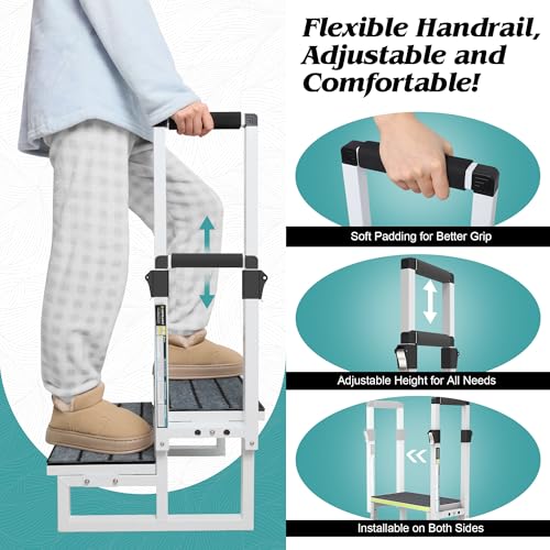 2 Step Stool with Handrail, Anti-Slip Mats, Wide Platform C621