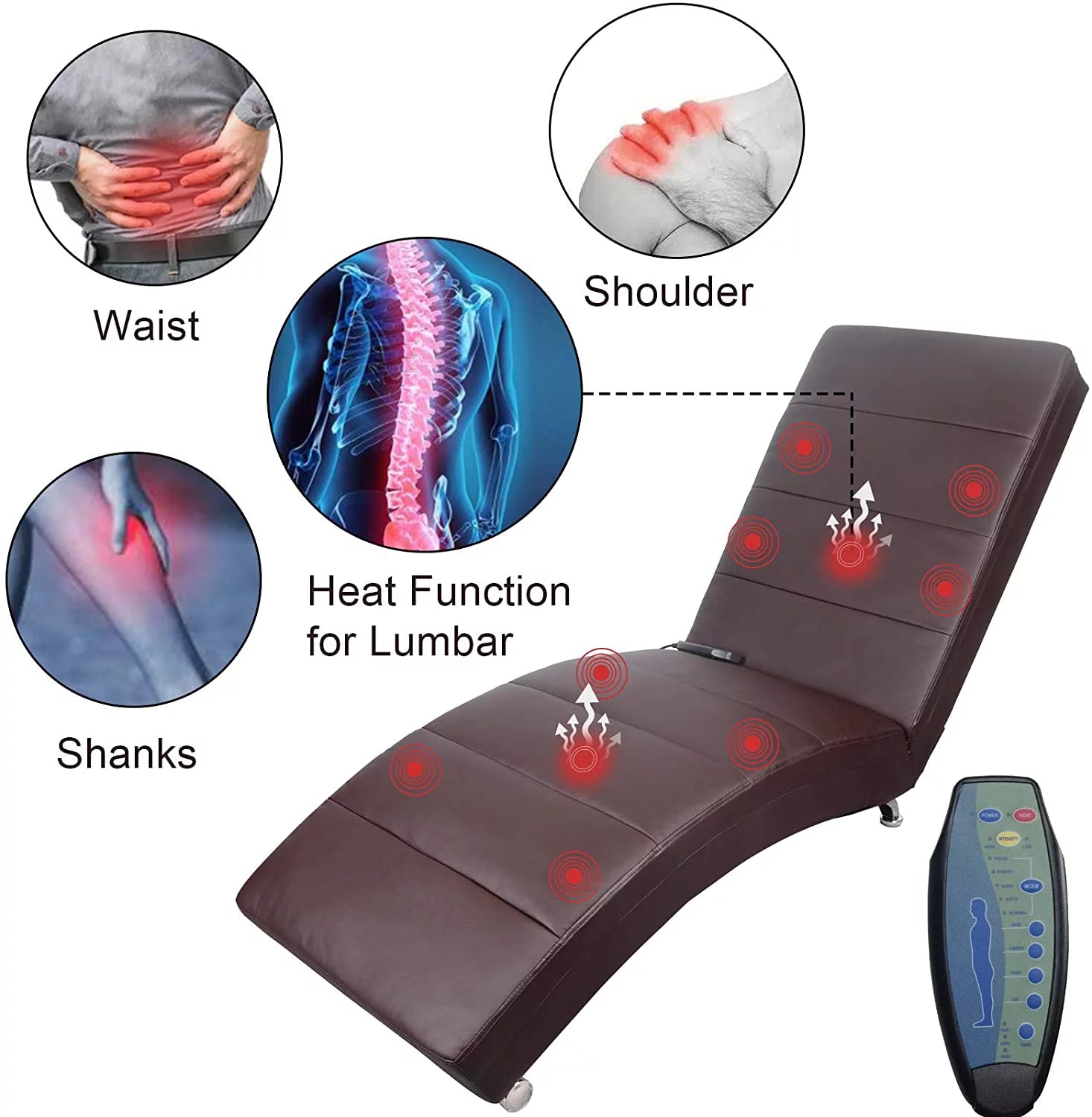 Brown PU Leather Electric Vibrating Recliner Chair with Heating T854932