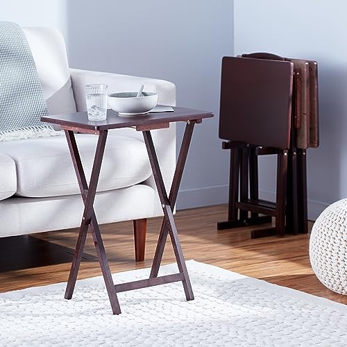 4-Pack Black Rectangular Folding Tray Table with Storage Rack K84843