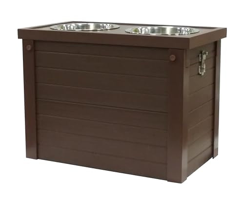Elevated Dog Feeder with 2 Stainless Steel Bowls and Sliding Lid Storage Bin W55555