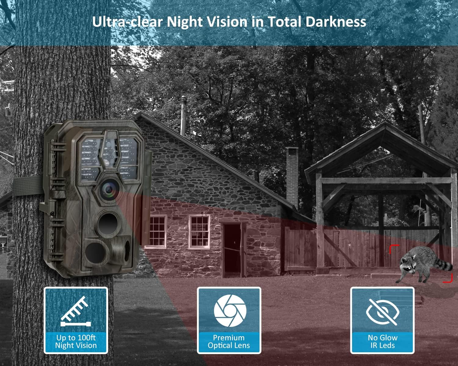 32MP 1296P Trail Camera with 100ft Night Vision D317
