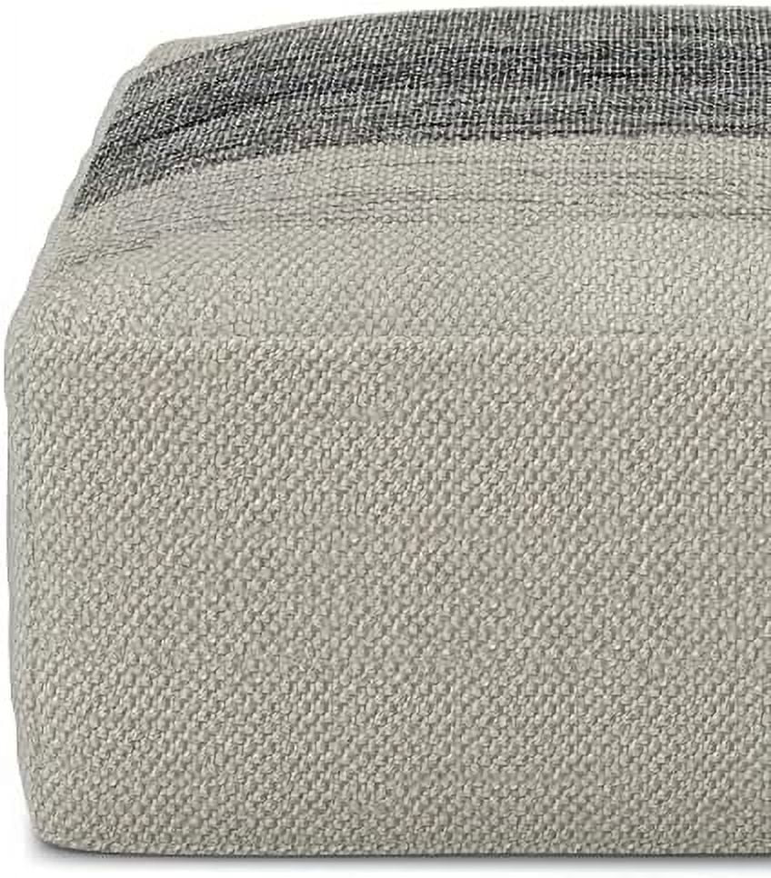 White And Gray Cotton Hand Knitted Square Pouf Ottoman, 20"X20"X10" R565