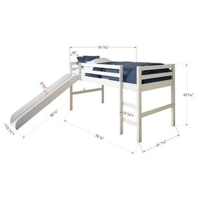 Light Espresso Kids Twin Loft Tent Bed with Slide A901