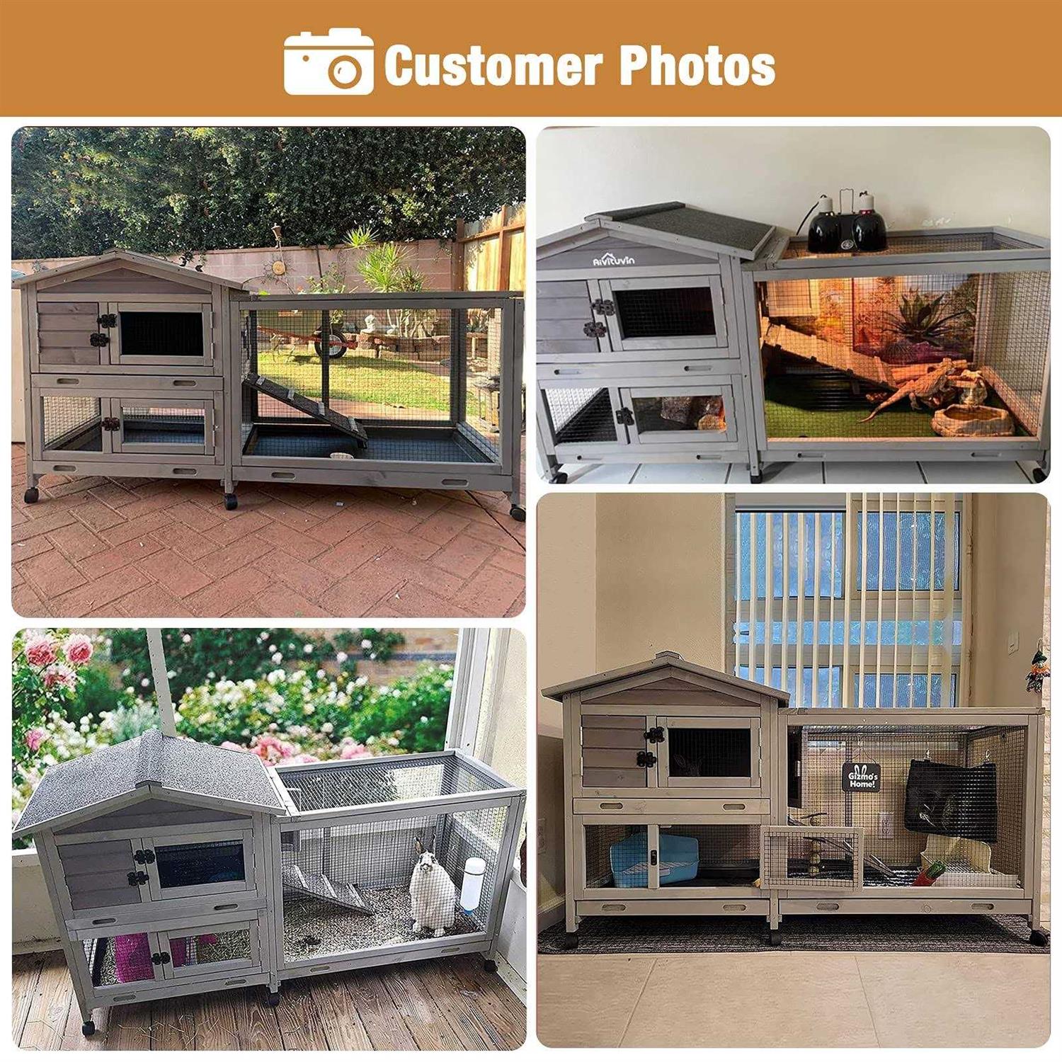 Bunny Cage Rabbit Hutch with Casters Waterproof Roof Pull Out Tray F561633