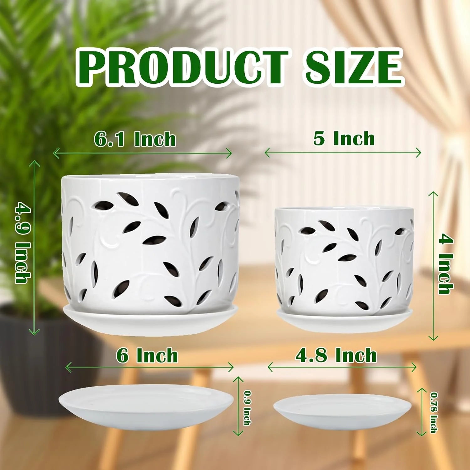 Set of 2 Ceramic Orchid Pots with Saucers, 5 inch & 6 inch D2701