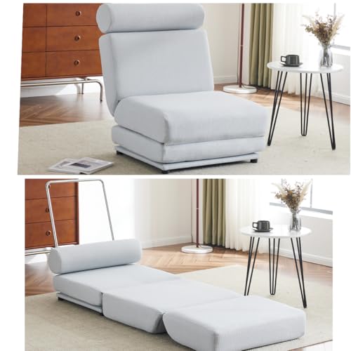 Blue Linen Foldable Futon Sofa Bed K8354