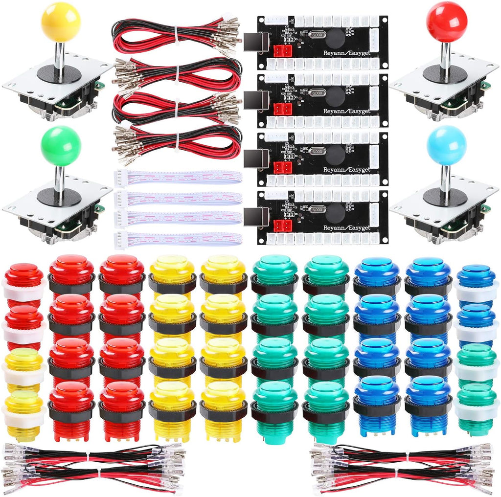 4 Player LED Arcade DIY Kit with Joystick, Buttons, USB Encoder Y4336