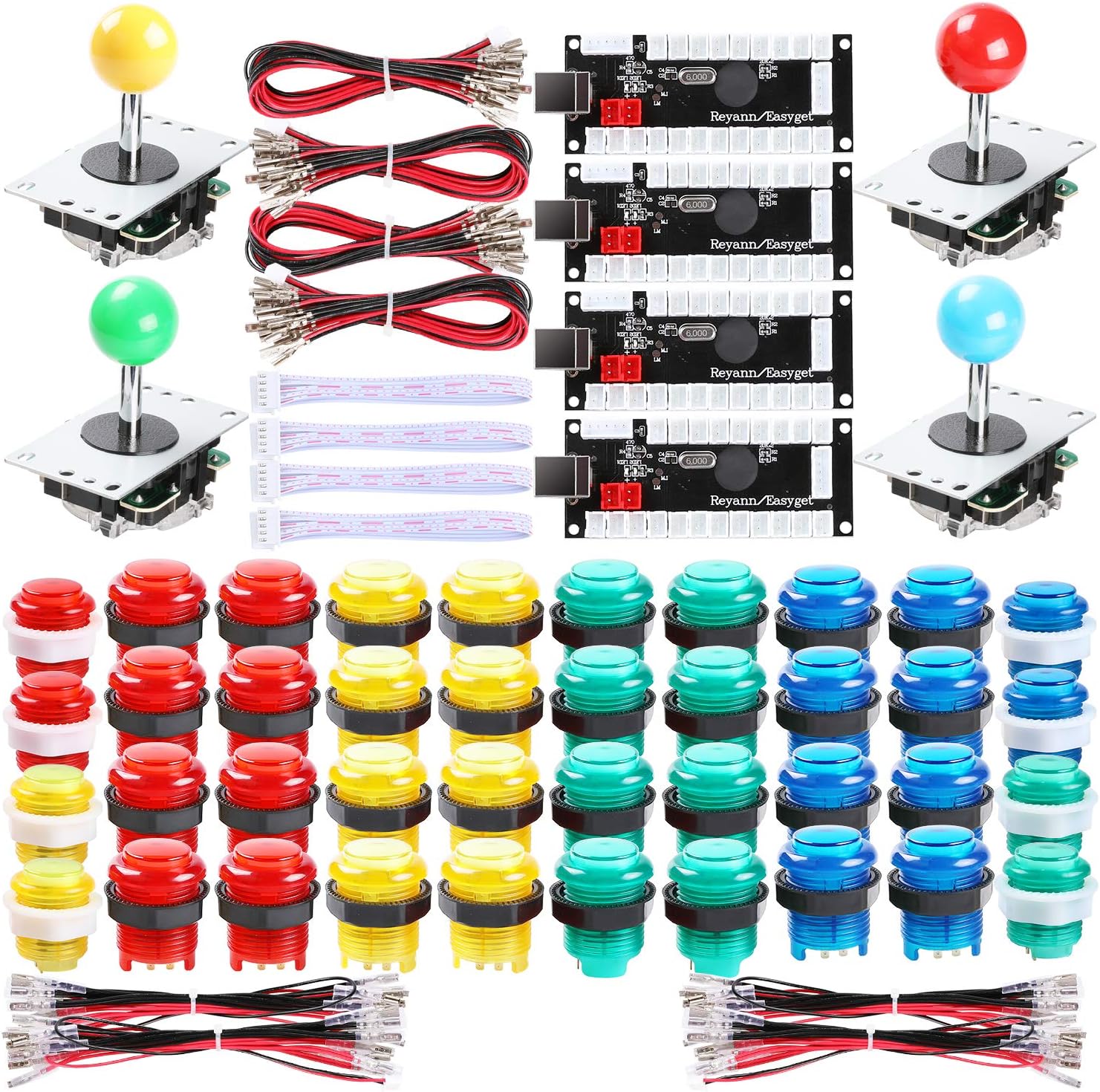 4 Player LED Arcade DIY Kit with Joystick, Buttons, USB Encoder Y4336