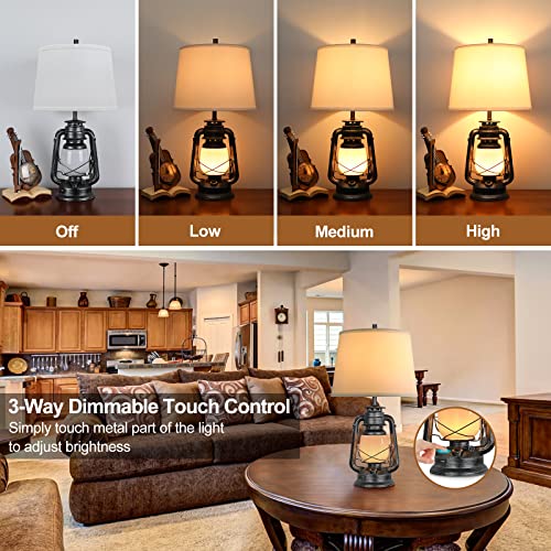 White 3-Way Dimmable Touch Table Lamps with USB Port O393