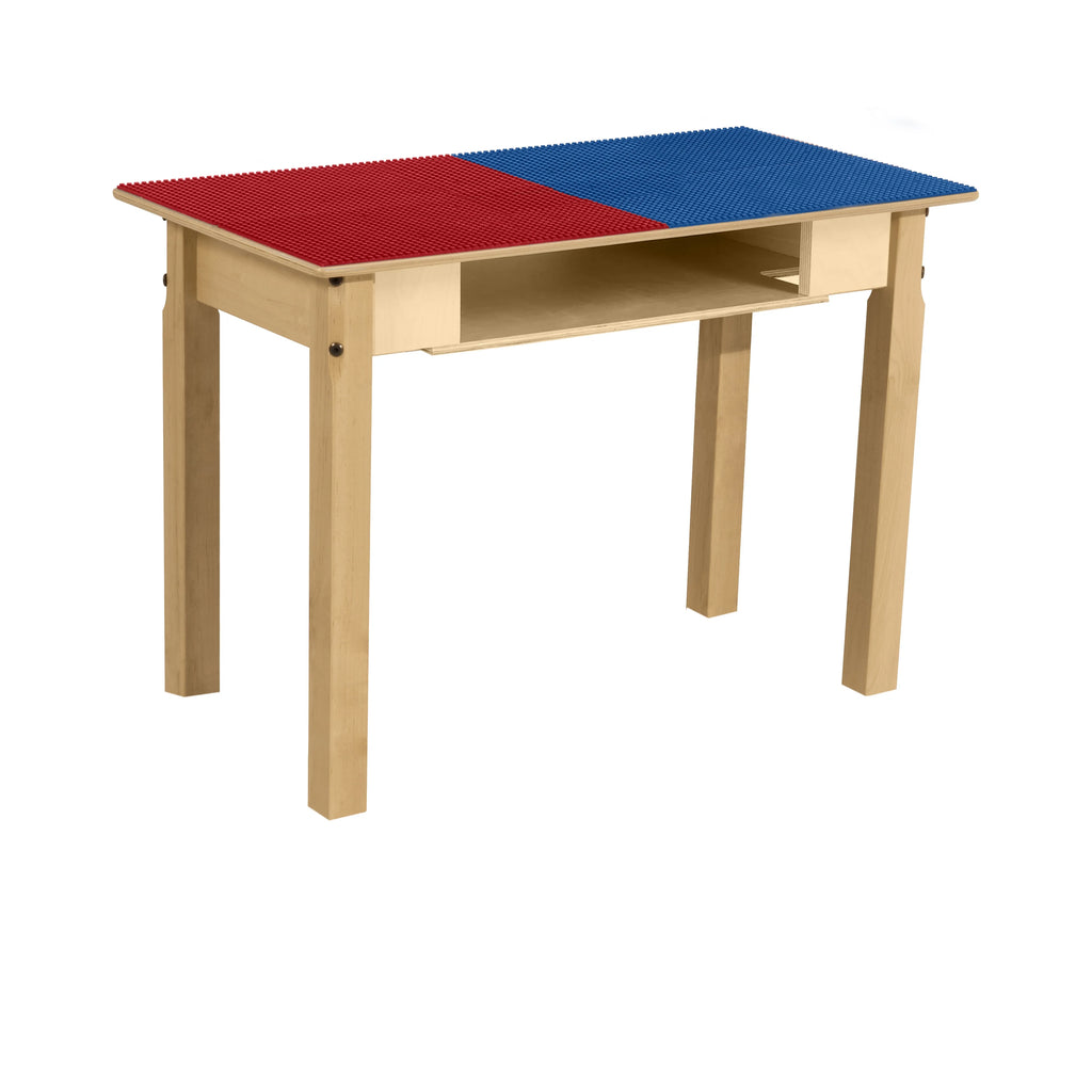 Montessori Wooden Table, Red N Blue Lego Compatible Blocks Play Table N31527