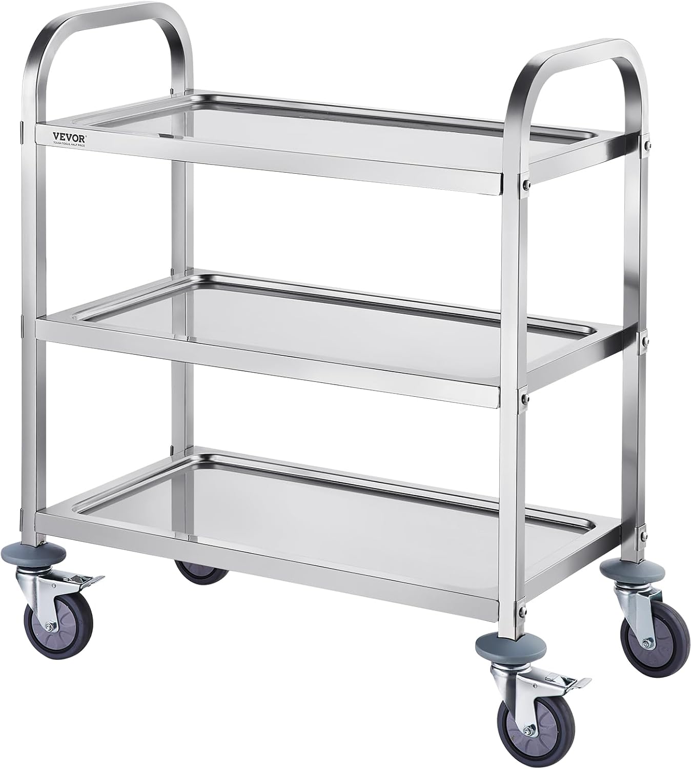 Stainless Steel 3 Shelves Rolling Lab Cart with Foot Brake T7239