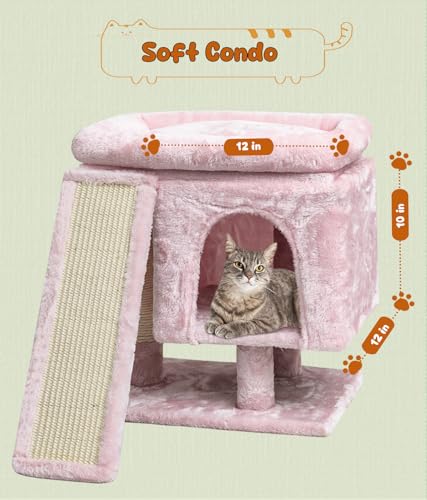 Beige Small Cat Tree with Scratching Post and Cave T549
