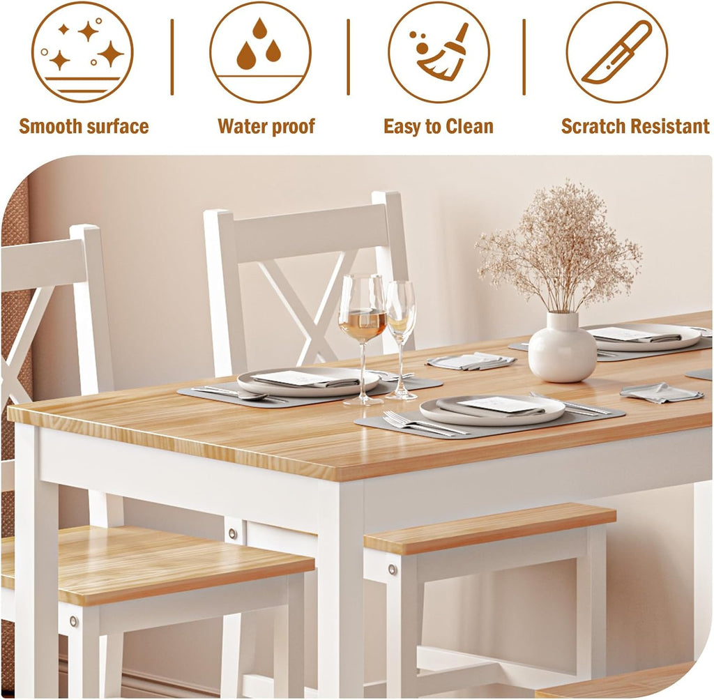 White 5-Piece Wood Kitchen Dining Table Set with 4 Chairs H392