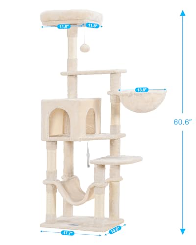 Light Gray Multi-Level Cat Tree with Hammock and Scratching Posts J5387