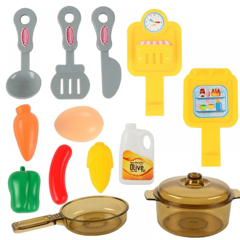 12PCS Kids Kitchen Pretend Play Cooking Set with Play Food and Utensils S43370