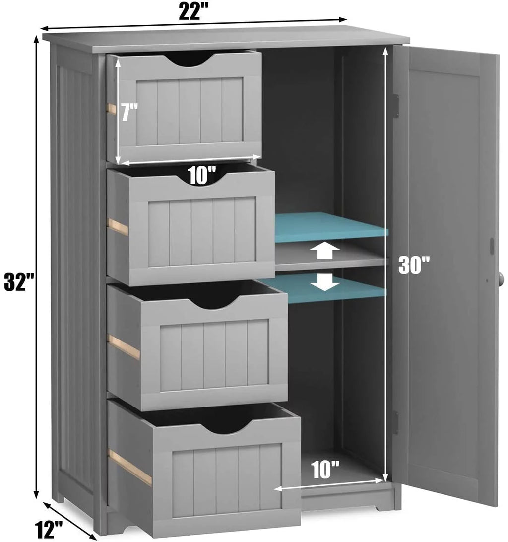 Gray Floor Cabinet with 4 Drawers & 1 Cupboard L81248