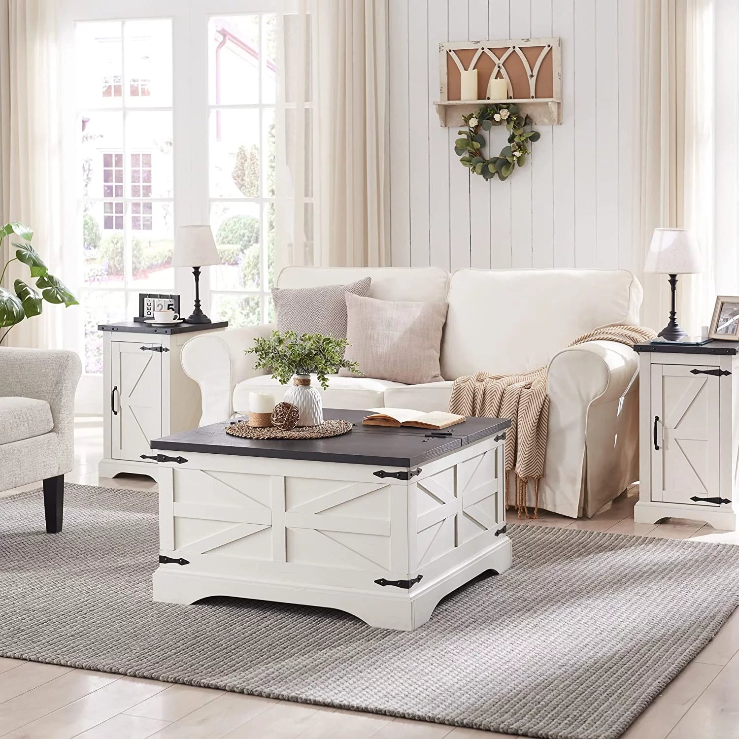 Square Wood Coffee Table with Hidden Storage Compartment F8079
