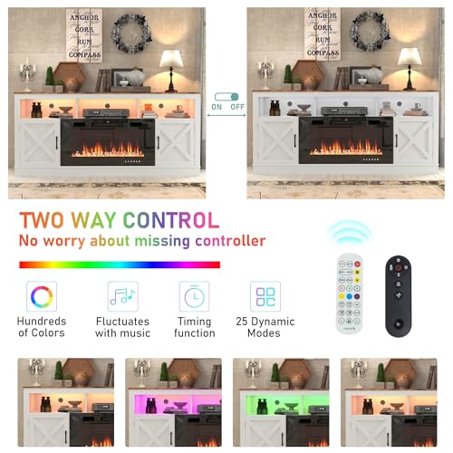 Grey 70 Inch TV Stand with Electric Fireplace and Barn Door Cabinet X624
