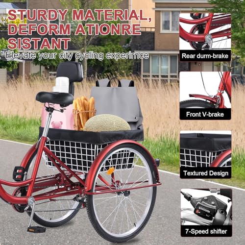 24/26-Inch 3-Wheel Adult Tricycle with 7-Speed Gearing and Basket A16270