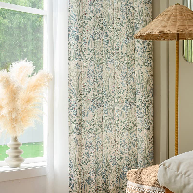 White 96 Inch Length Cotton Linen Blend Semi-Blackout Curtain Panel H6453