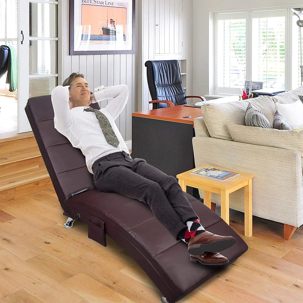 Brown PU Leather Electric Vibrating Recliner Chair with Heating T854932
