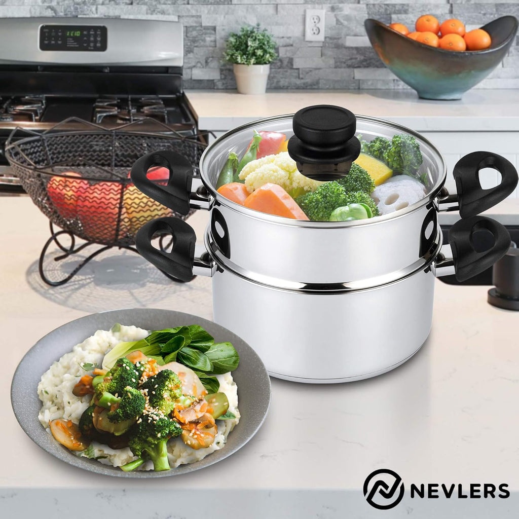 Stainless Steel 3 Quart Steamer Pot with 2 Quart Steamer Insert plus Vented Lid 3 Piece Set U160