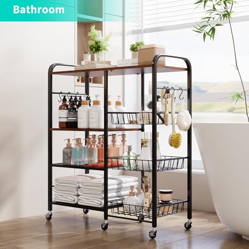 Rolling Kitchen Microwave Cart with Pull-Out Baskets and Wheels H88561