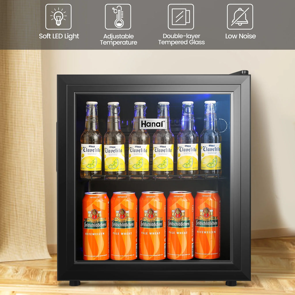Mini Fridge with Glass Door 50 Can Cooler with Wine Rack, Stainless Steel Look J1212