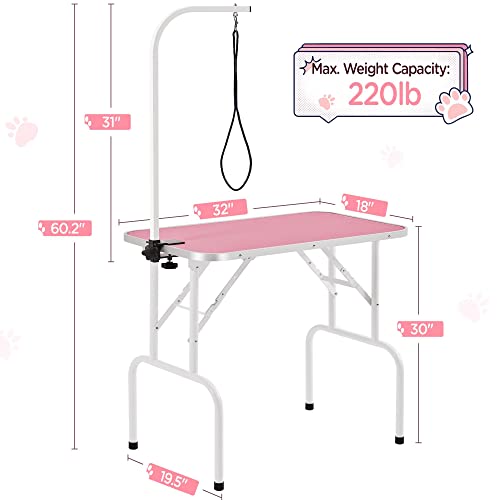 32in Foldable Pet Grooming Table with Adjustable Arm & Noose B495