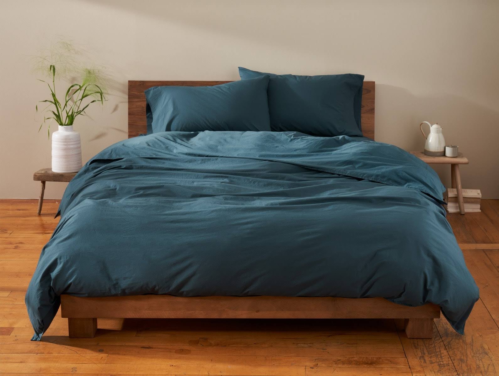 Organic Crinkled Percale Fitted Sheet King Steel Blue U258570