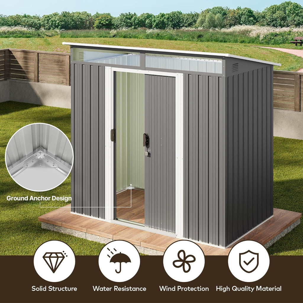 6' x 4' Outdoor Metal Storage Shed with Sliding Doors Dark Gray P6142