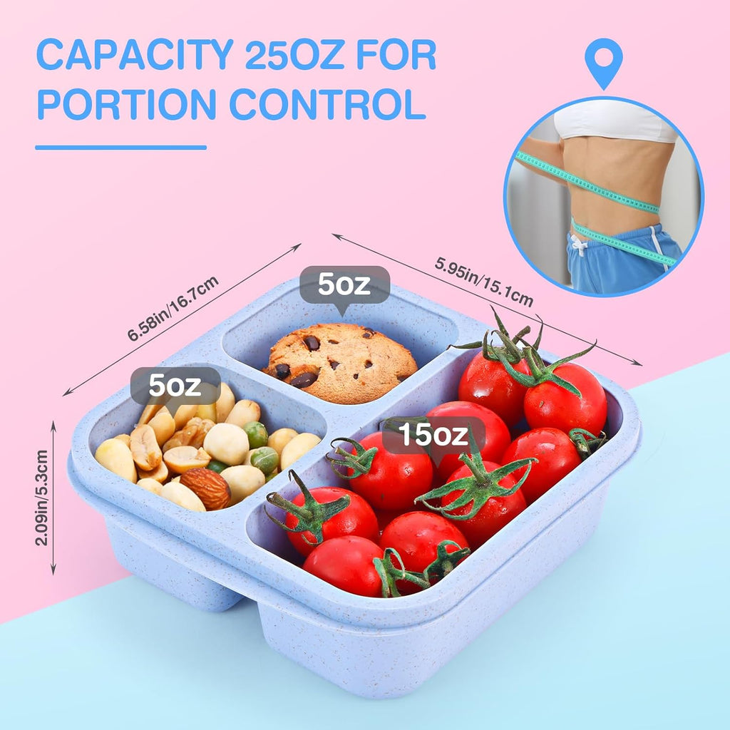 4 Pack 5 Compartments Divided Lunch Containers with Utensils E10570