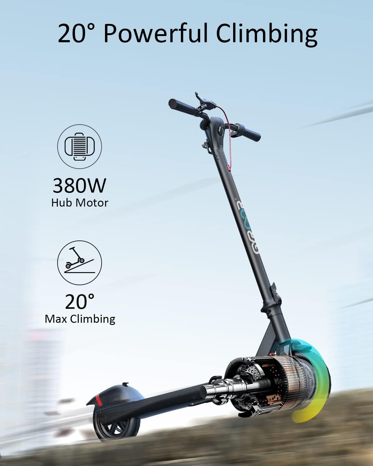 Electric Scooter with 23 Miles Range, 19 Mph, 380W Motor, 8.5" Pneumatic Tire B552
