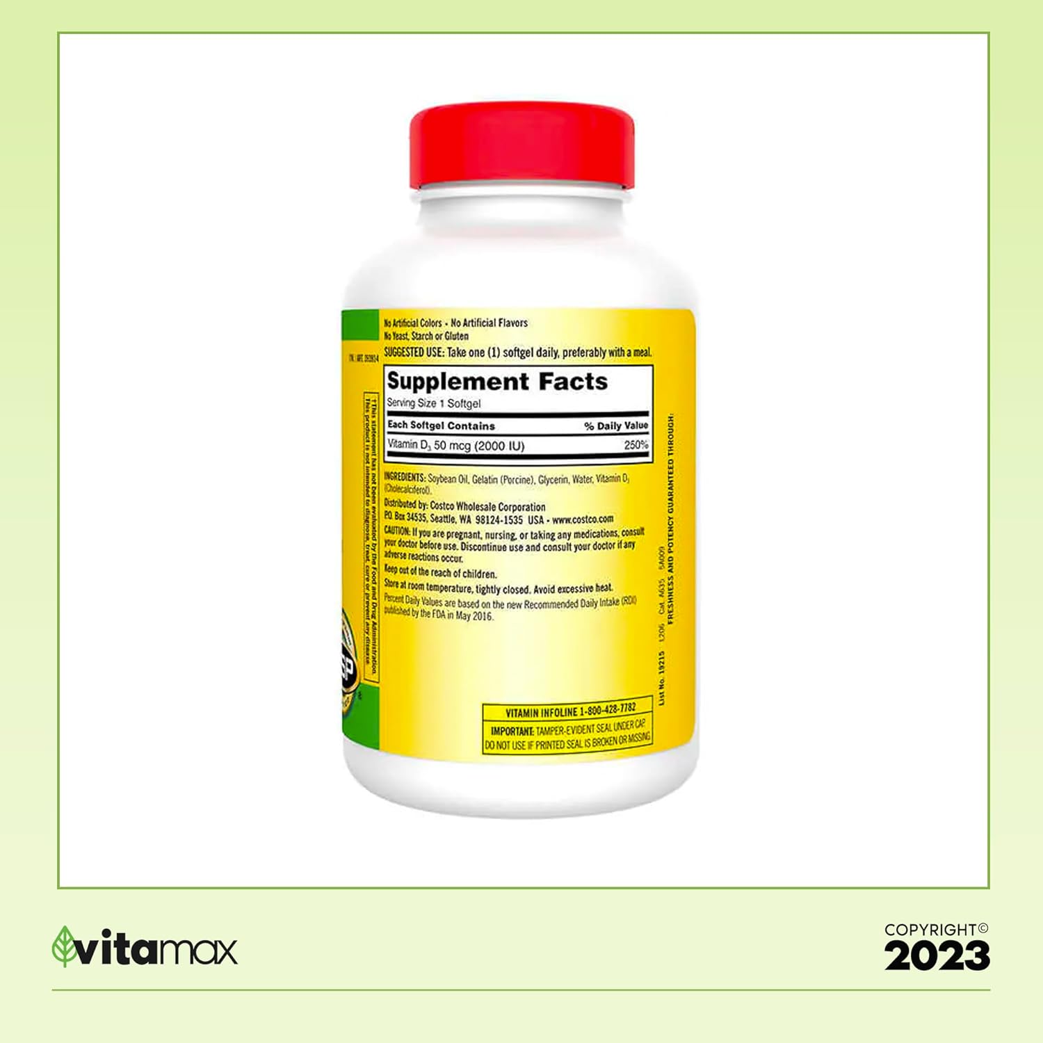 Extra Strength D3 50 mcg, 600 Softgels B55546