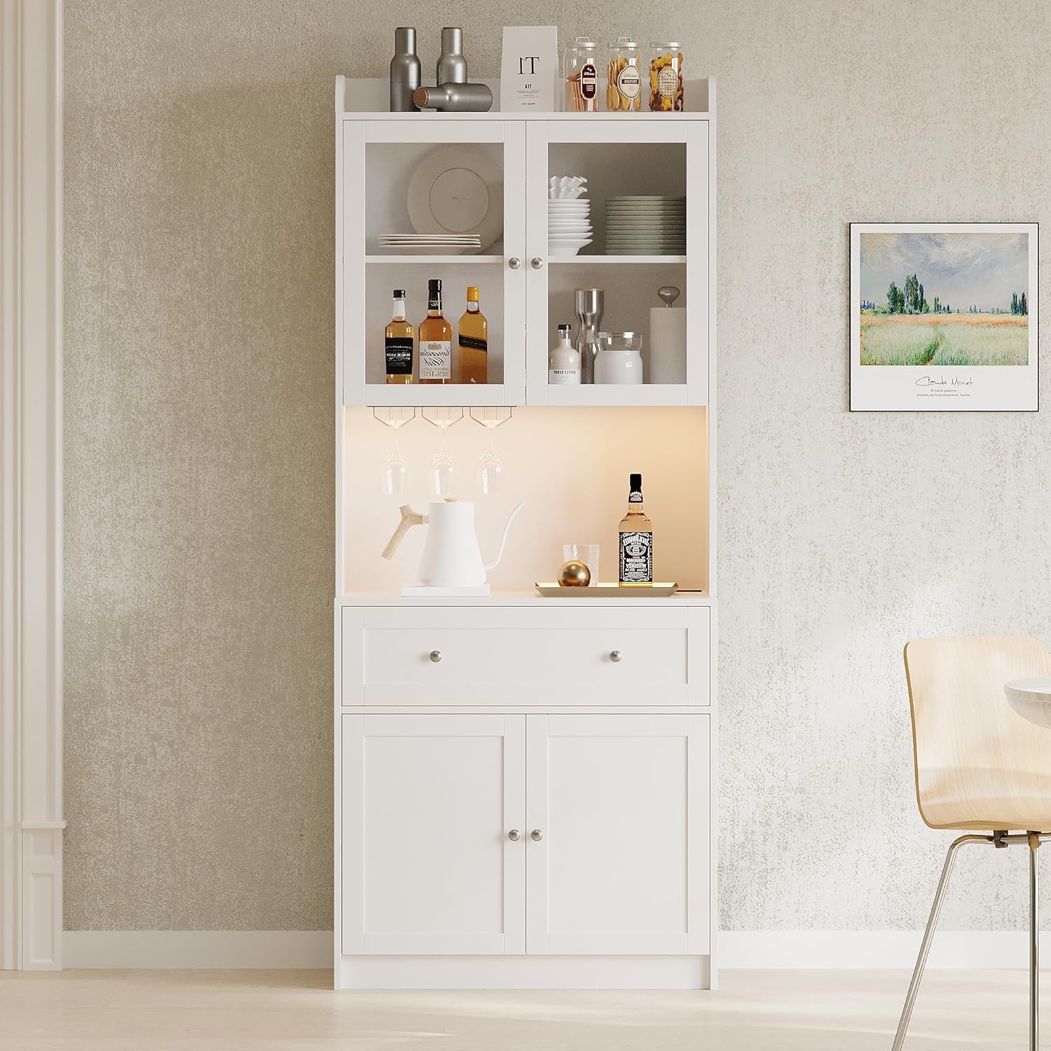 75.2" Wood Pantry Cabinet with LED Lights D944