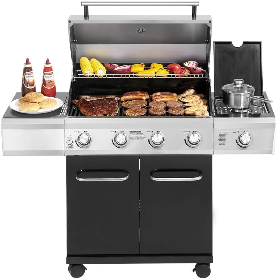 4-Burner Black Propane Gas Grill with Side Burner N957848