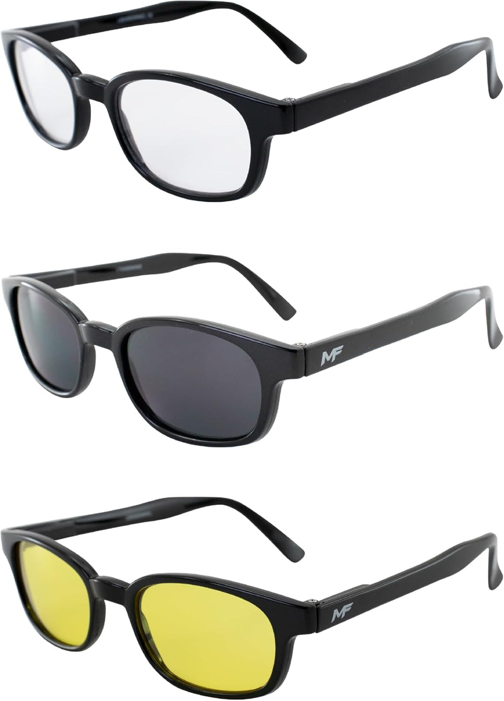 3 Pairs Motorcycle Riding Glasses with Black Frames Clear Smoke Yellow Lenses Q722