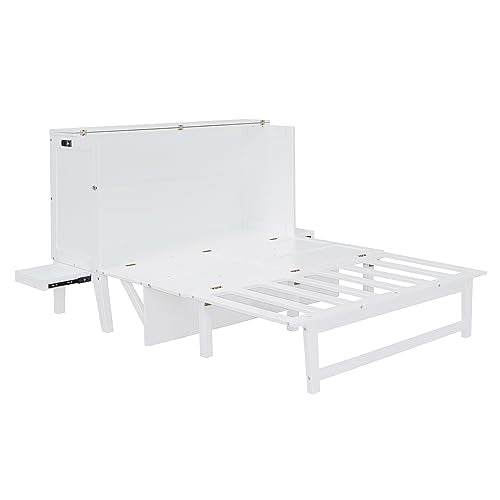 Queen Size Wood Murphy Bed with Bookcase and Storage Drawer R33530