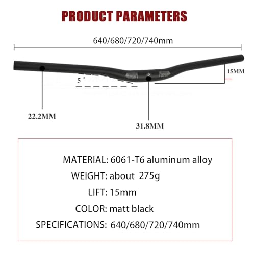 Aluminum Alloy Mountain Bike Handlebar 31.8mm 15mm Rise L55932