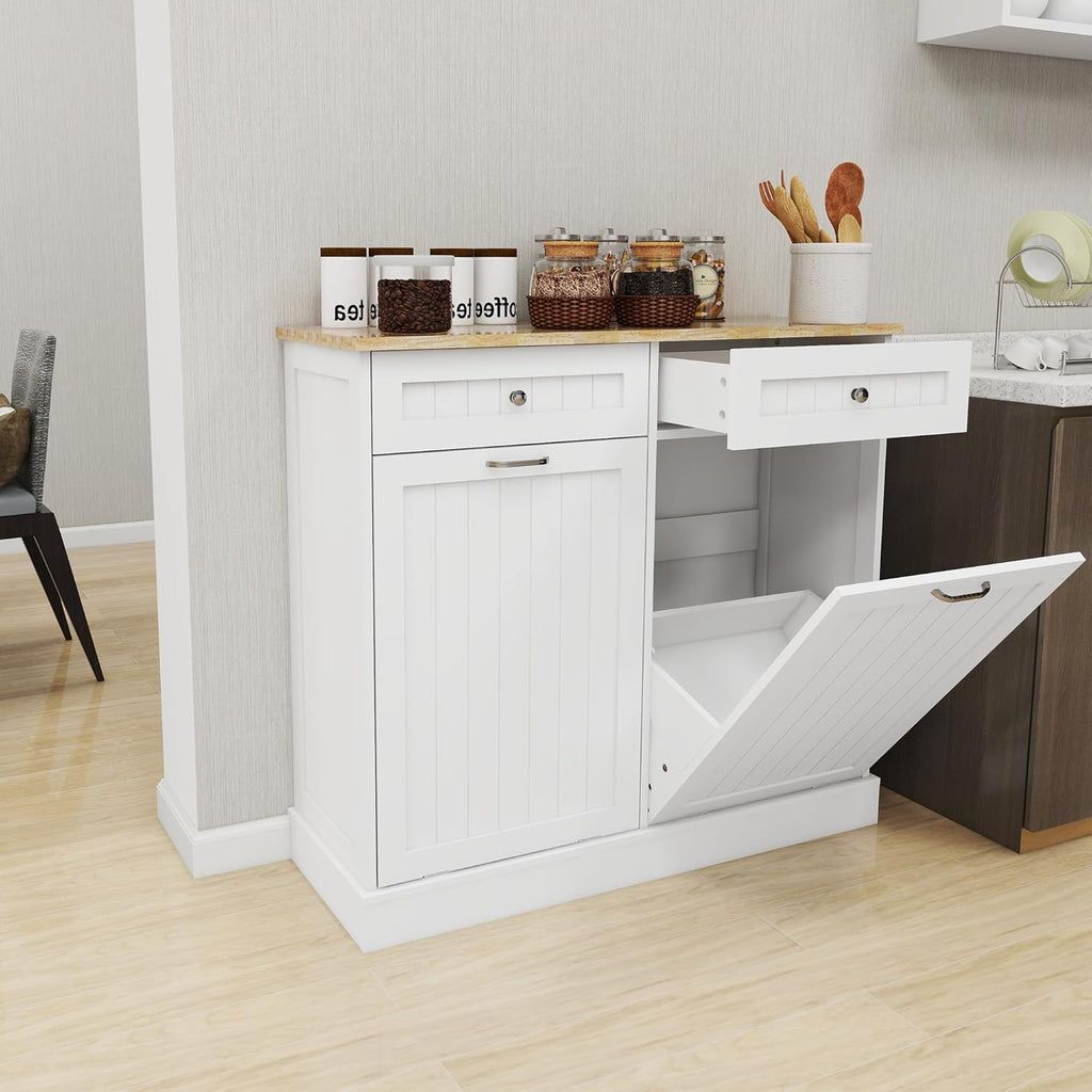 Double Tilt Out Trash Cabinet with Wood Tabletop X3110
